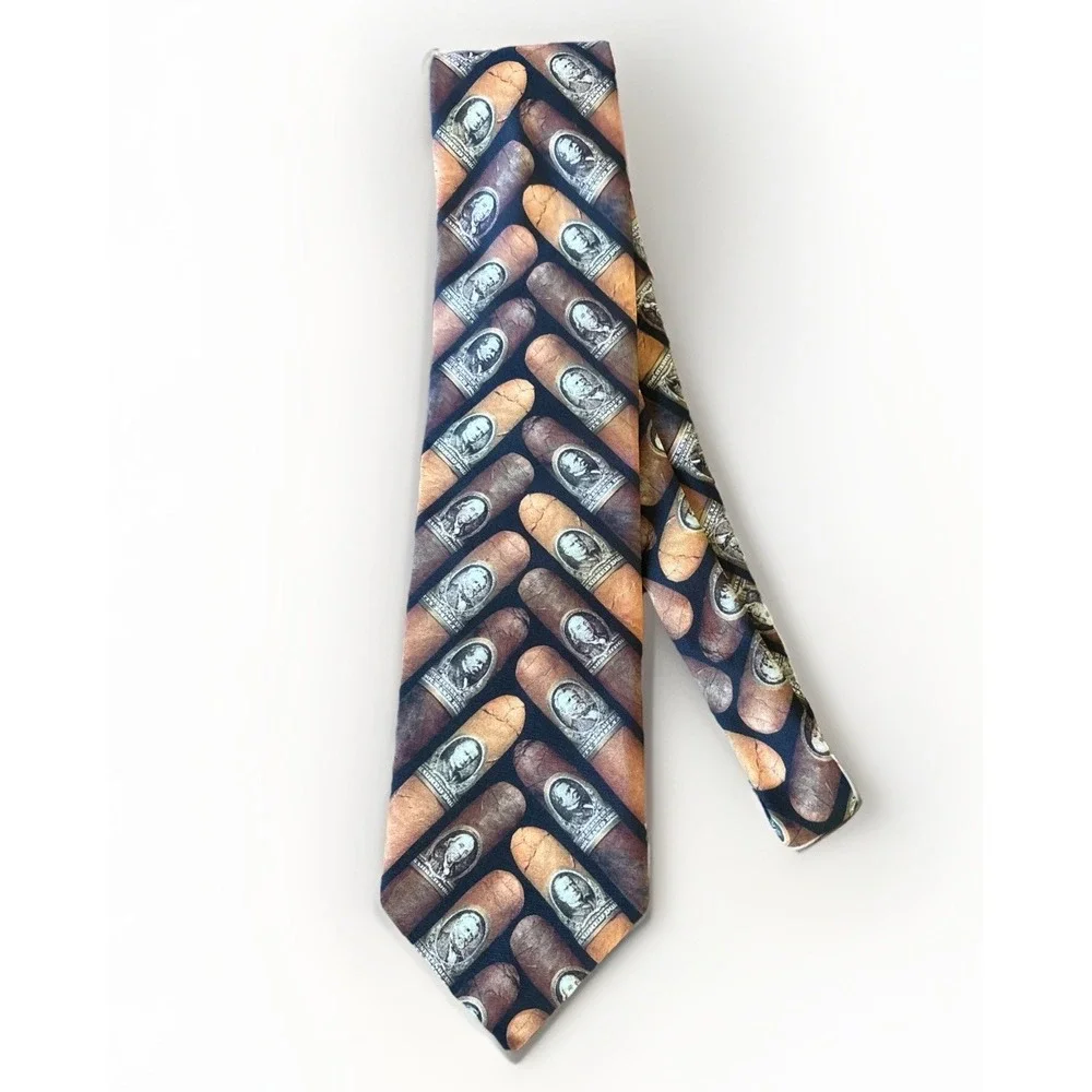 Vintage Ralph Marlin‎ 1997 Cigar Money Band Brown and Yellow Tie